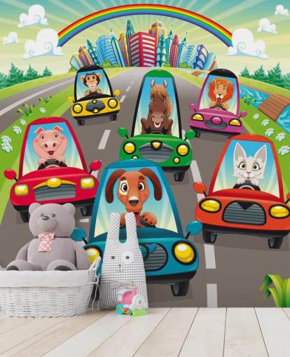 Tegneserie dyr Kjøring Veggmaleri