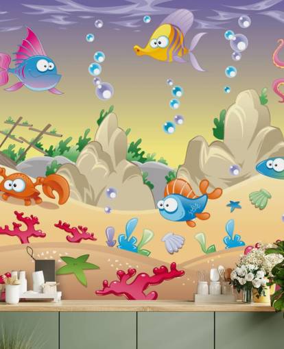 Papel de parede de desenho animado Sea Life