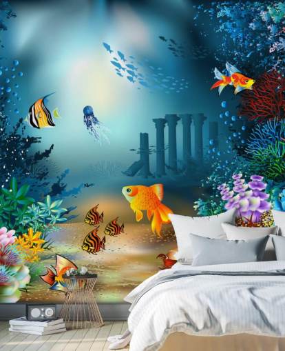 mural colorido de papel pintado de vida marina llamado Underwater World para dormitorios de niños y salas de juegos mural colorido de papel pintado de vida marina llamado Underwater World para dormitorios de niños y salas de juegos