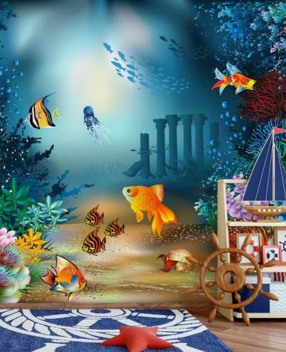 papier peint mural coloré sur la vie marine appelé Underwater World pour les chambres d'enfants et les salles de jeux papier peint mural coloré sur la vie marine appelé Underwater World pour les chambres d'enfants et les salles de jeux