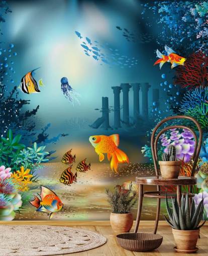 Buntes Meeresleben-Tapeten-Wandbild namens Underwater World für Kinder- und Spielzimmer