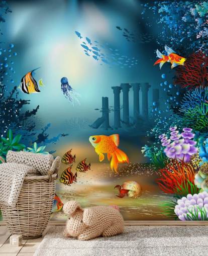 colourful sea life wallpaper mural called Underwater World for kids bedrooms and playrooms