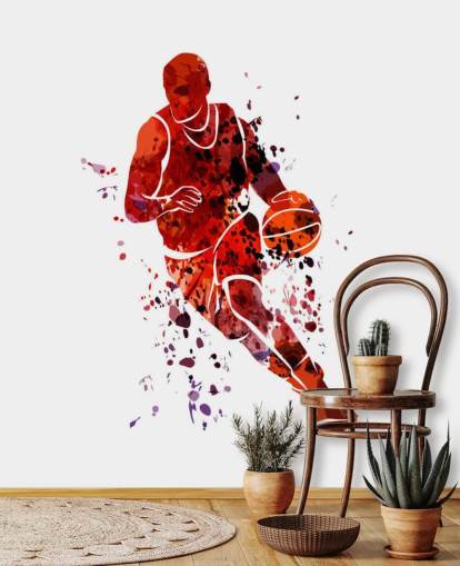 mural acuarela baloncesto 