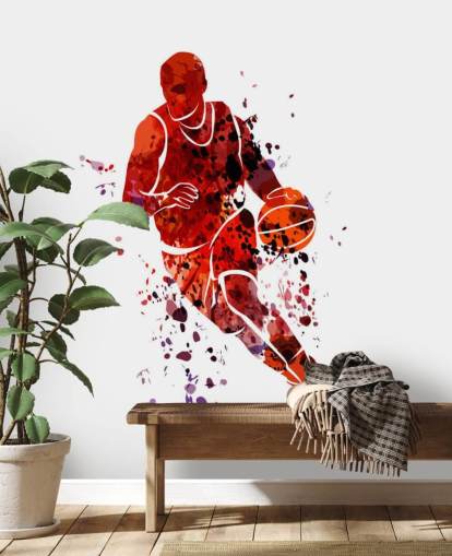 mural acuarela baloncesto 