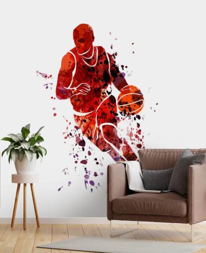 Decorazione murale con acquerello basket 