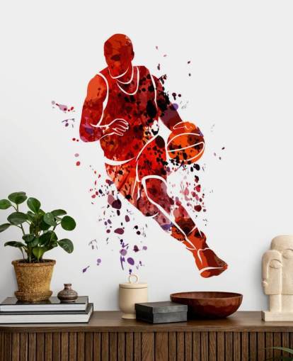 Basketball akvarel vægmaleri 
