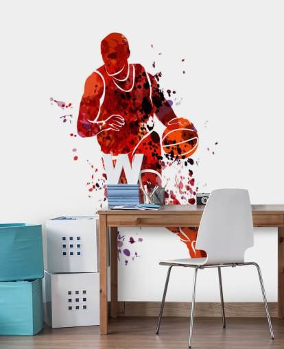 Basketbal aquarel muurschildering 