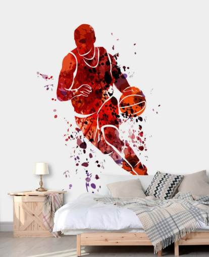 mural acuarela baloncesto 