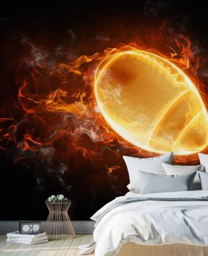 black and orange NFL wallpaper mural called This Ball is On Fire for teen bedrooms, man caves and home offices
