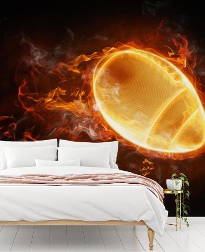 black and orange NFL wallpaper mural called This Ball is On Fire for teen bedrooms, man caves and home offices