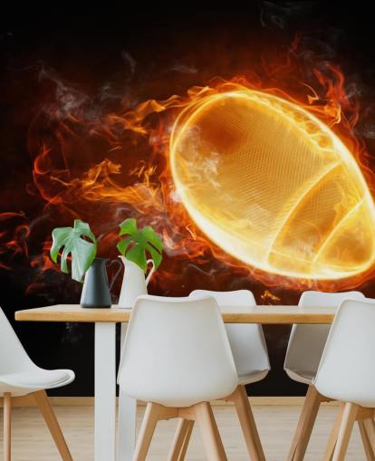 black and orange NFL wallpaper mural called This Ball is On Fire for teen bedrooms, man caves and home offices