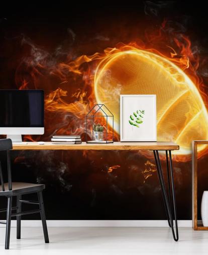 black and orange NFL wallpaper mural called This Ball is On Fire for teen bedrooms, man caves and home offices