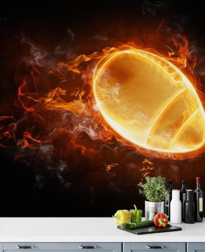 black and orange NFL wallpaper mural called This Ball is On Fire for teen bedrooms, man caves and home offices