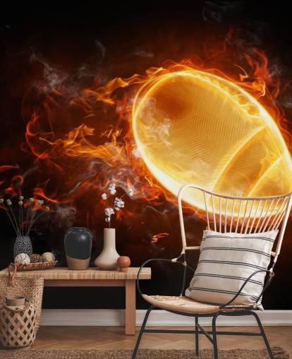 black and orange NFL wallpaper mural called This Ball is On Fire for teen bedrooms, man caves and home offices