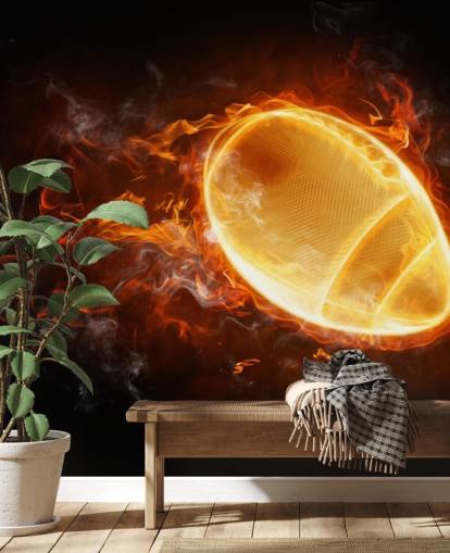 carta da parati murale nera e arancione della NFL chiamata This Ball is On Fire per camere da letto per adolescenti, grotte maschili e uffici domestici