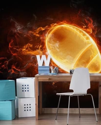 svart og oransje NFL tapetmaleri kalt This Ball is On Fire for tenåringssoverom, mannshuler og hjemmekontorer
