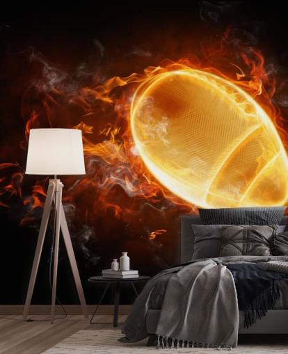 mural de papel de parede preto e laranja da NFL chamado This Ball is On Fire para quartos de adolescentes, cavernas masculinas e escritórios domésticos