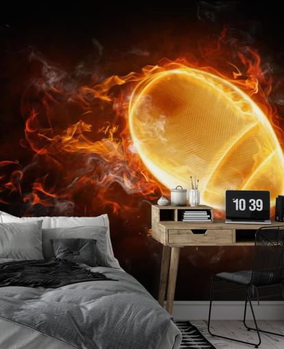 mural de papel de parede preto e laranja da NFL chamado This Ball is On Fire para quartos de adolescentes, cavernas masculinas e escritórios domésticos