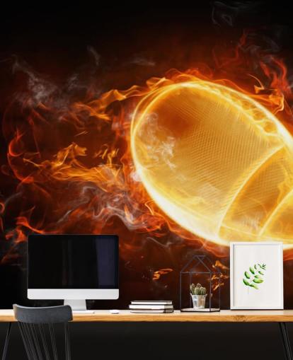 black and orange NFL wallpaper mural called This Ball is On Fire for teen bedrooms, man caves and home offices black and orange NFL wallpaper mural called This Ball is On Fire for teen bedrooms, man caves and home offices