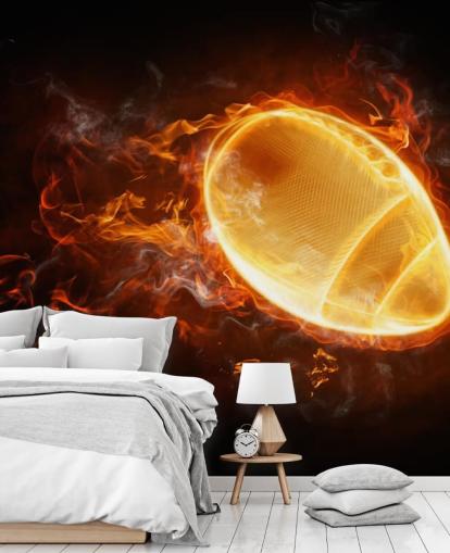 mural de papel pintado negro y naranja de la NFL llamado This Ball is On Fire para dormitorios de adolescentes, cuevas de hombres y oficinas en casa