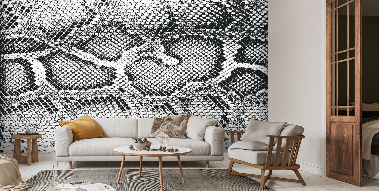Zwart en wit behang met slangenprint | Wallsauce NL