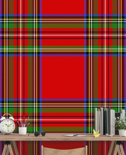 papel de parede tartan vermelho, verde e amarelo