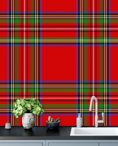 papel de parede tartan vermelho, verde e amarelo