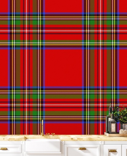 papier peint tartan rouge, vert et jaune