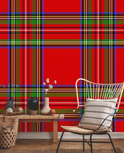 papel pintado tartán rojo, verde y amarillo