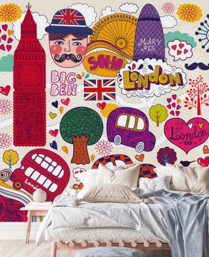 Bunt gezeichnete Londoner Tapete