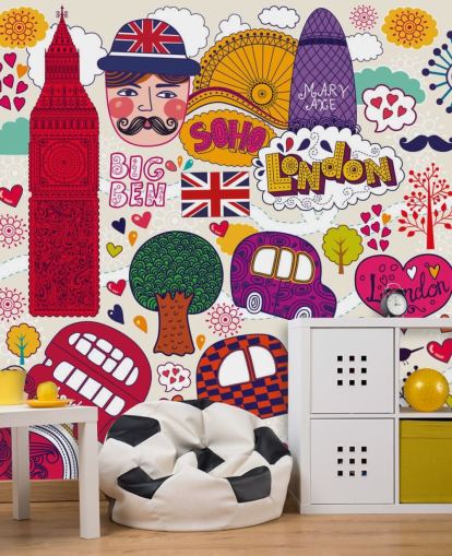 Colourful Drawn London Wallpaper