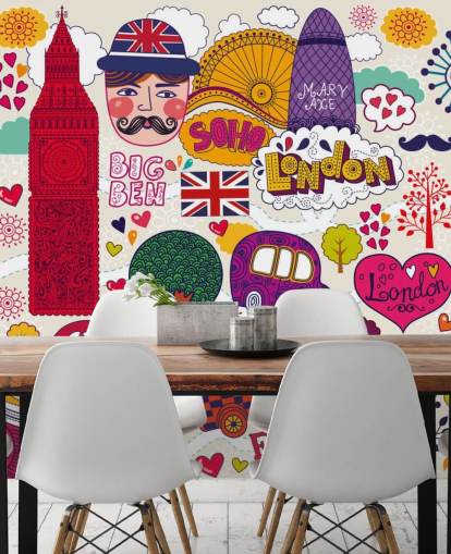 Colourful Drawn London Wallpaper
