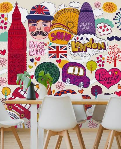 Colourful Drawn London Wallpaper