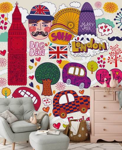Colourful Drawn London Wallpaper