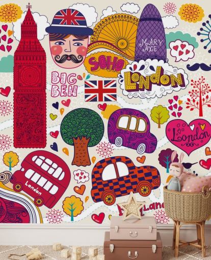 Colourful Drawn London Wallpaper