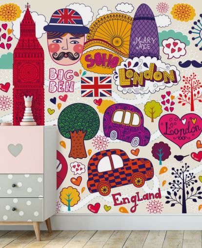 Bunt gezeichnete Londoner Tapete Bunt gezeichnete Londoner Tapete