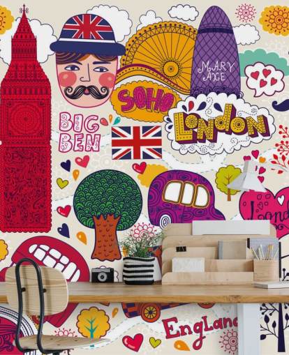 Bunt gezeichnete Londoner Tapete