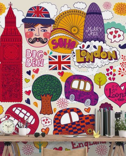 Colourful Drawn London Wallpaper