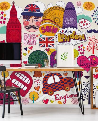 Colourful Drawn London Wallpaper