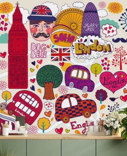 Colourful Drawn London Wallpaper