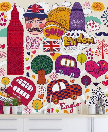 Papel de parede colorido desenhado em Londres Papel de parede colorido desenhado em Londres