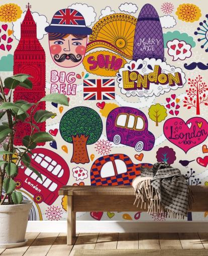 Colourful Drawn London Wallpaper