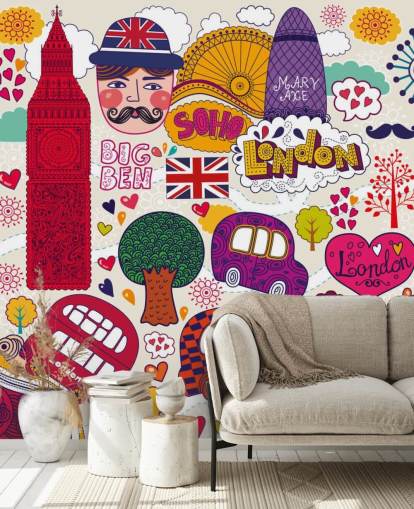 Farverige Drawn London Baggrund Farverige Drawn London Baggrund