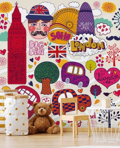 Colourful Drawn London Wallpaper