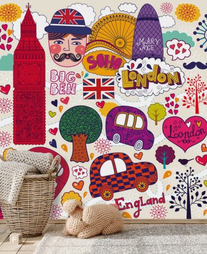 Colourful Drawn London Wallpaper