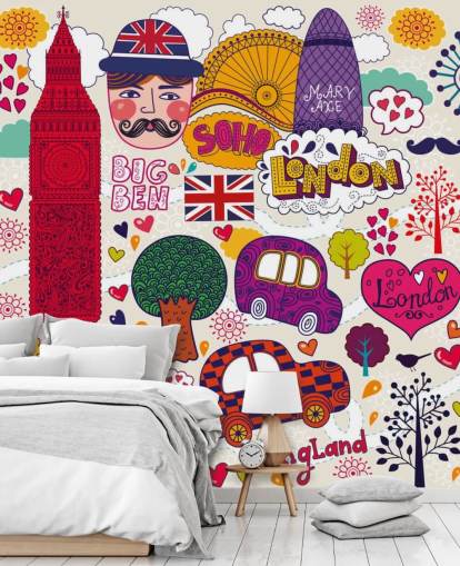 Colourful Drawn London Wallpaper
