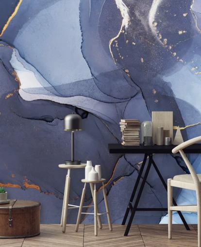 navy blue and gold custom wallpaper mural called Blue Swirl Watercolor for kitchens, bathrooms and living rooms navy blue and gold custom wallpaper mural called Blue Swirl Watercolor for kitchens, bathrooms and living rooms