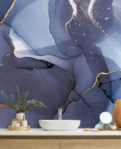 navy blue and gold custom wallpaper mural called Blue Swirl Watercolour for kitchens, bathrooms and living rooms navy blue and gold custom wallpaper mural called Blue Swirl Watercolour for kitchens, bathrooms and living rooms
