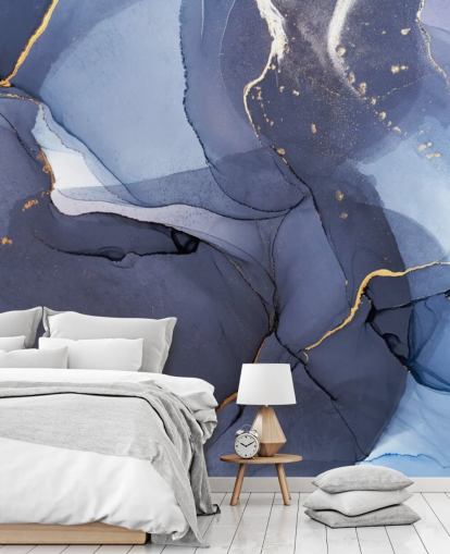 mural de papel pintado personalizado azul marino y dorado llamado Blue Swirl Watercolour para cocinas, baños y salas de estar mural de papel pintado personalizado azul marino y dorado llamado Blue Swirl Watercolour para cocinas, baños y salas de estar