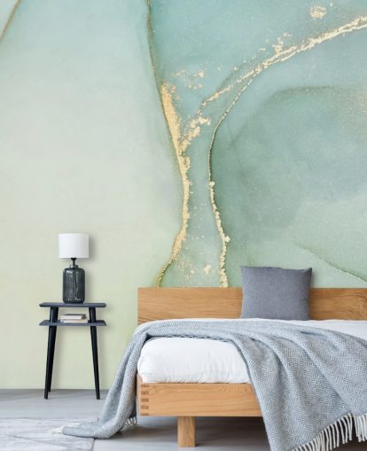 mural de papel de parede de mármore personalizável verde claro chamado Light Teal Green Marble para cozinhas e banheiros